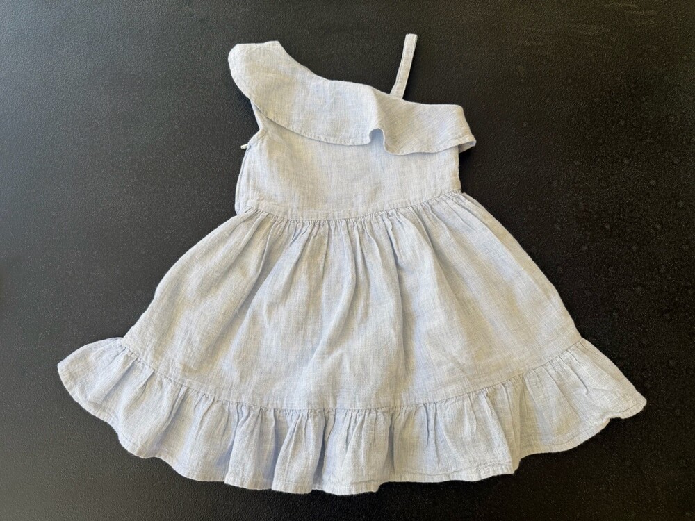Hope & Henry  Sundress  Toddler Girls 2t Blue One Shoulder Ruffle Linen Dress